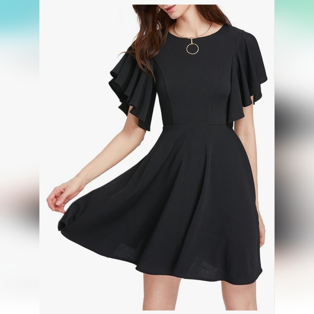 Stretchy A Line Swing Flared Black Cocktail Party Dress